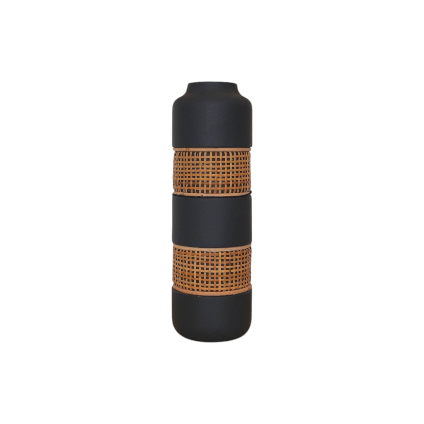 Black Hand Woven Wicker Vase