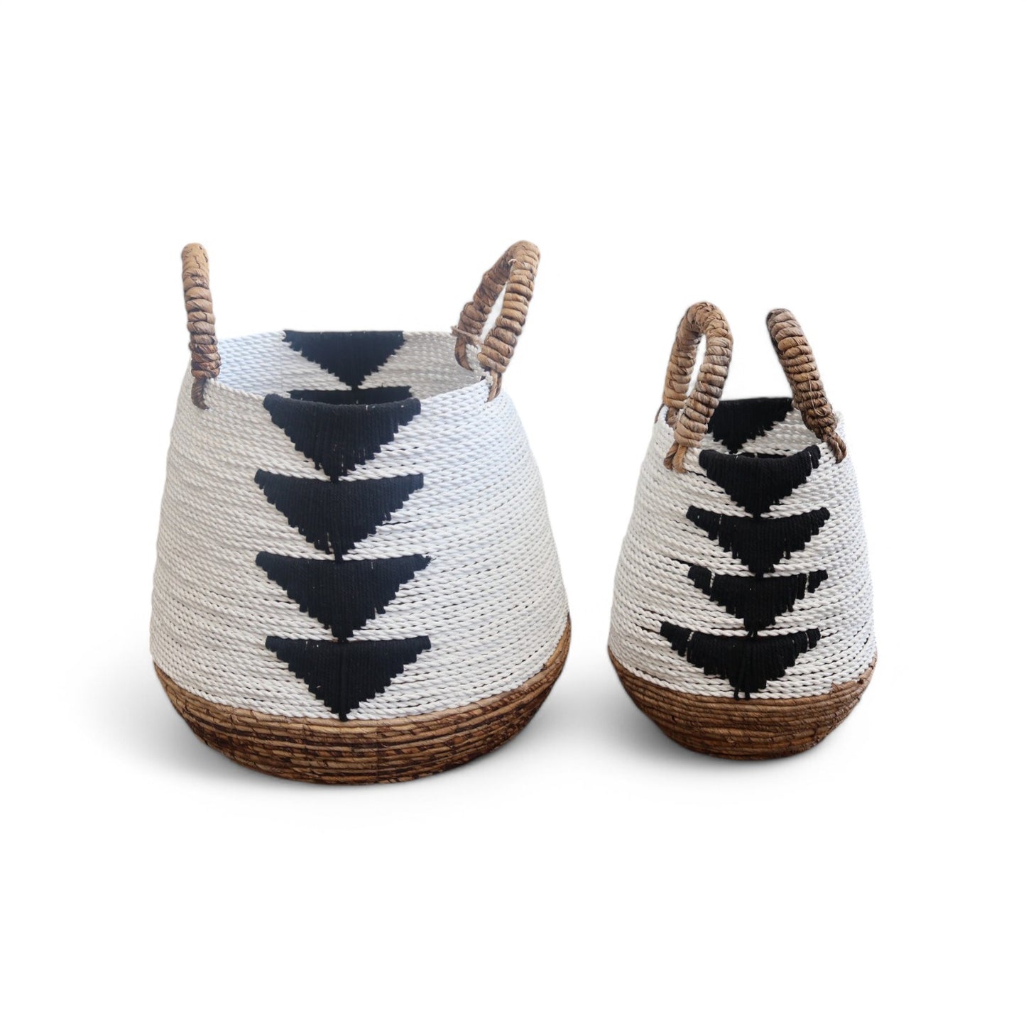 Black and White Seagrass Basket - Set of 2