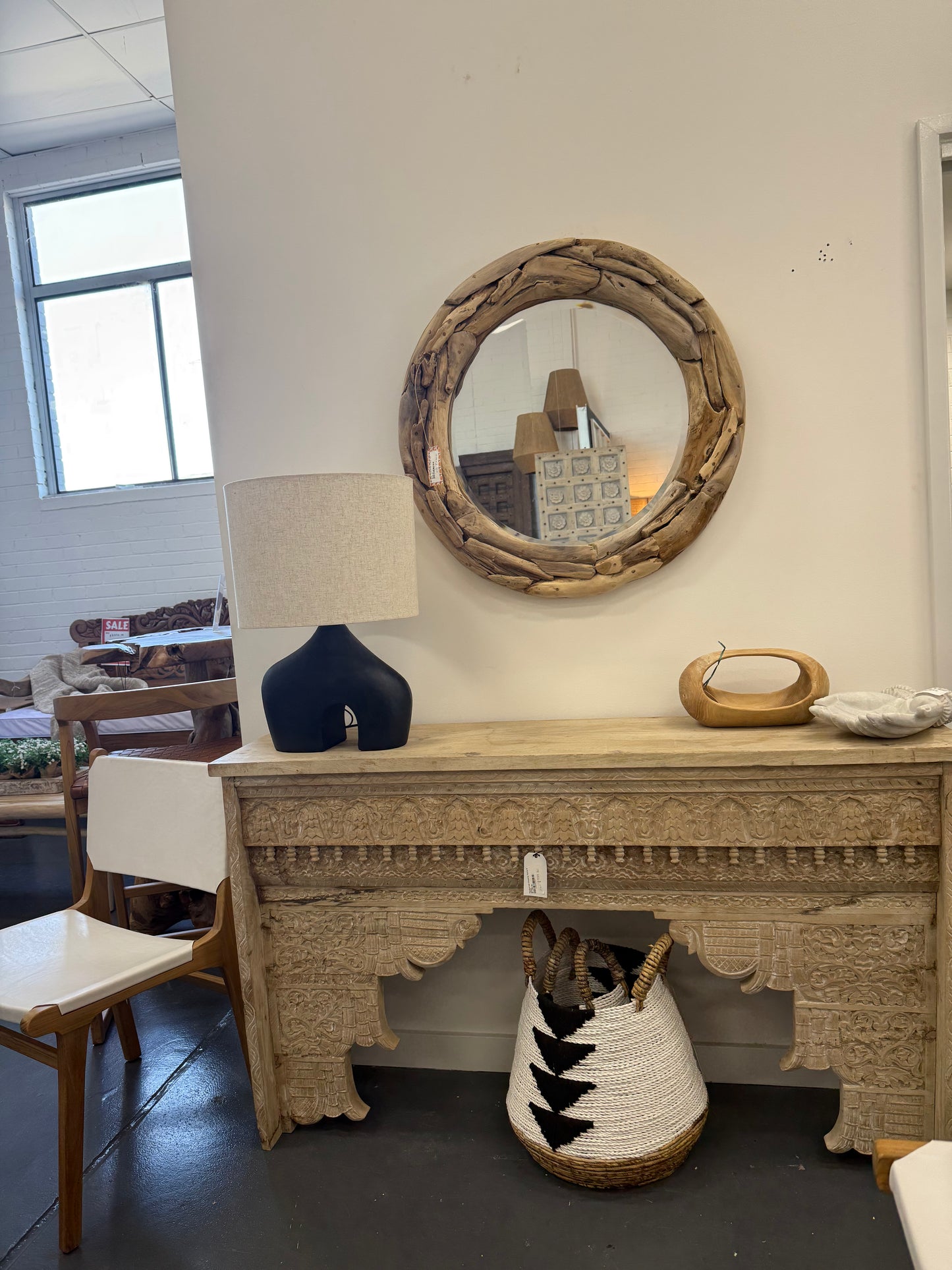 Handcarved Console Table Washed