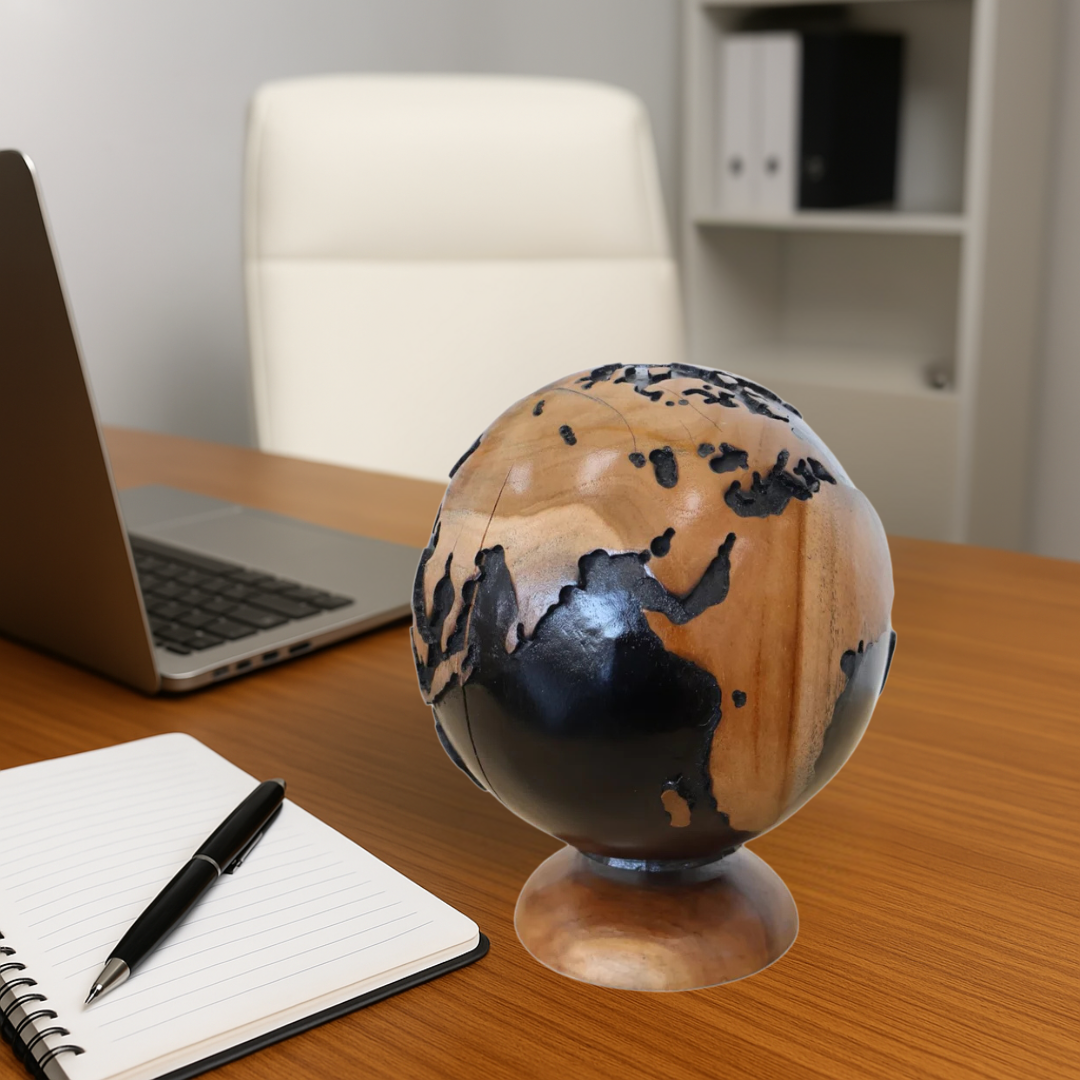 Study Carved Teak Wood Globe