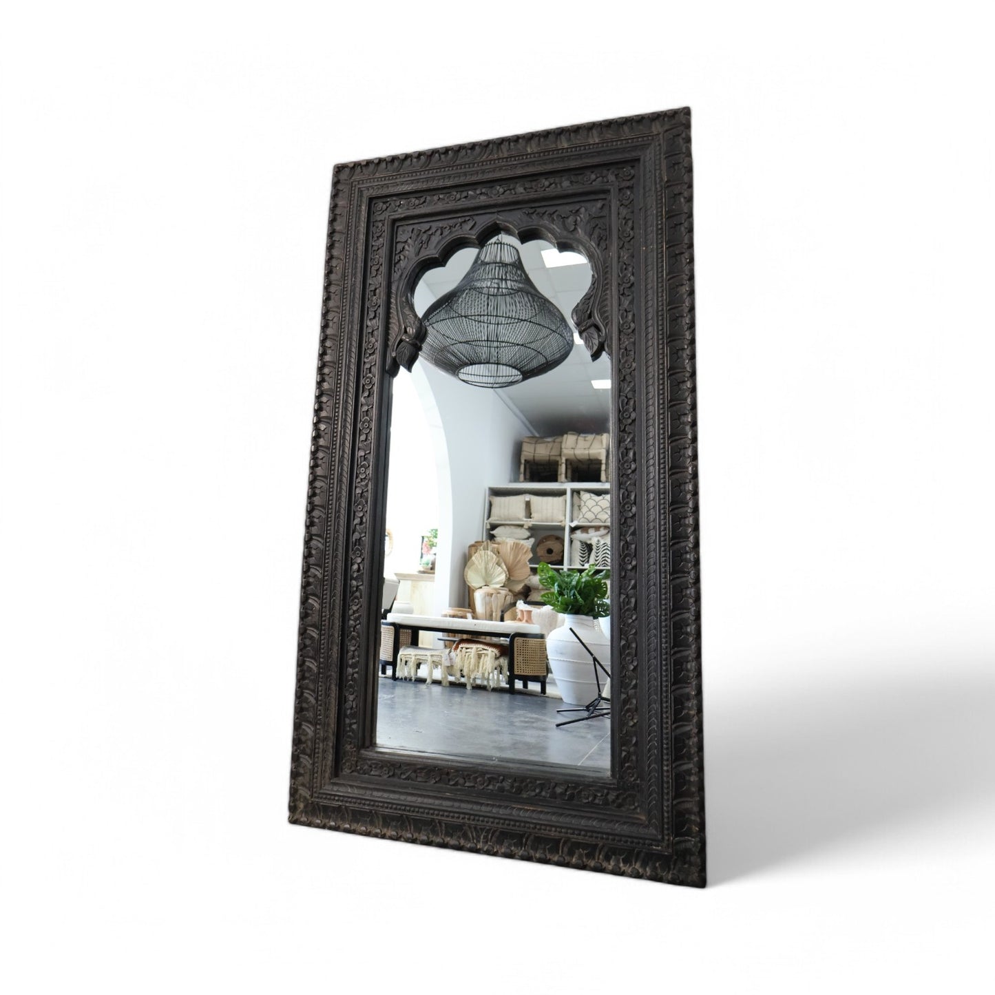 Vintage Indian Handcarved Mirror Black