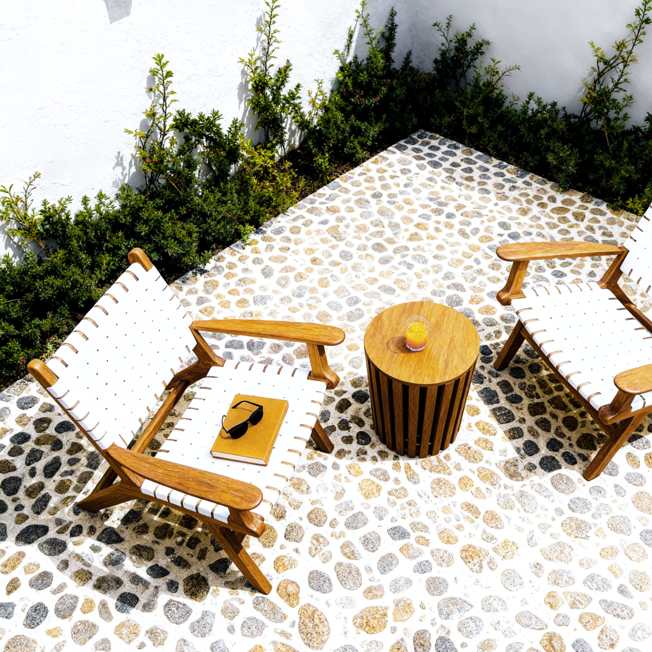 Boho Teak Leather Relaxing Armchair White