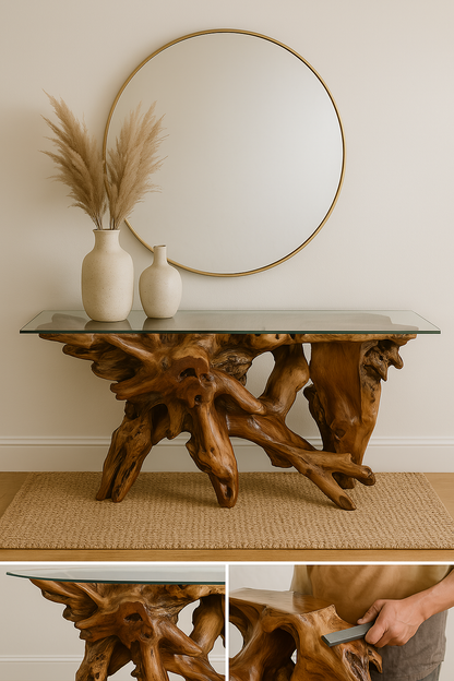 Galaxy Teak Root Console with Glass 2