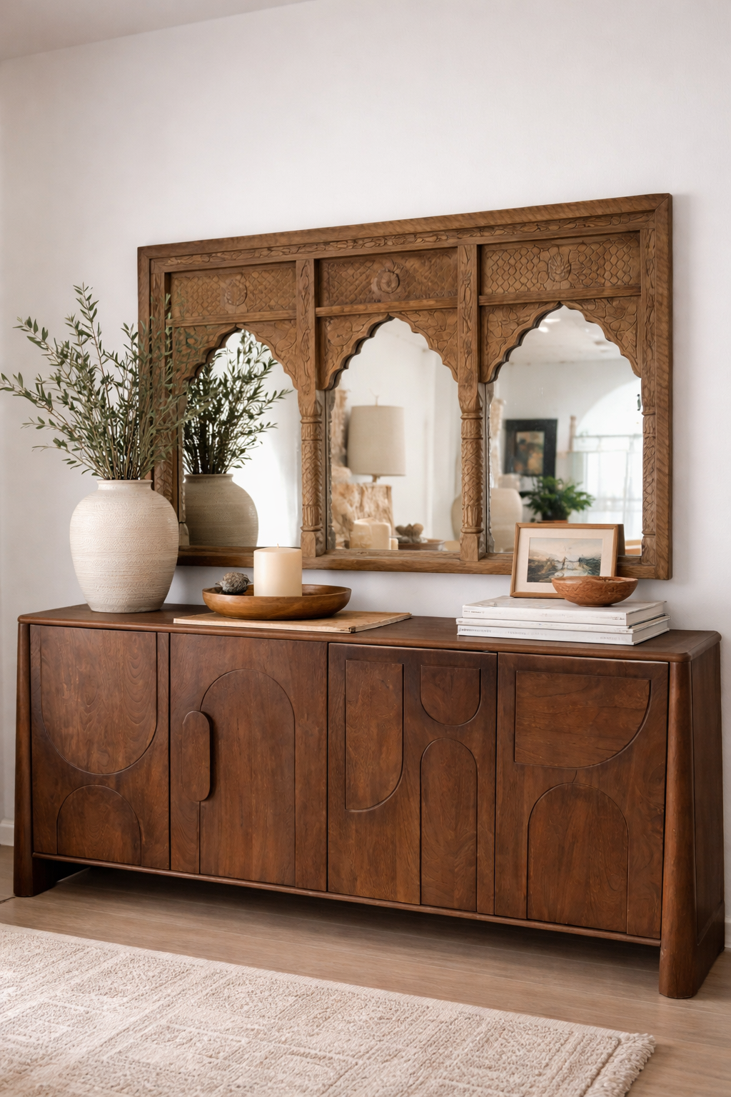 Vintage Inidan Jharokha Triple  Mirror