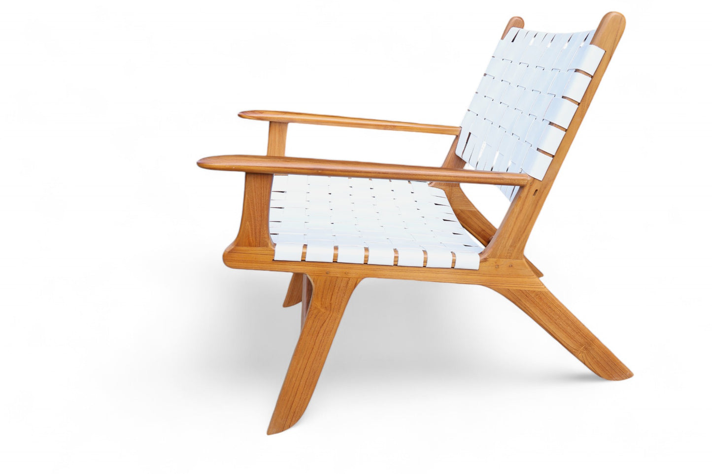 Boho Teak Leather Relaxing Armchair White