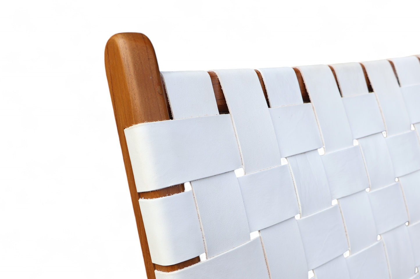 Boho Teak Leather Relaxing Armchair White