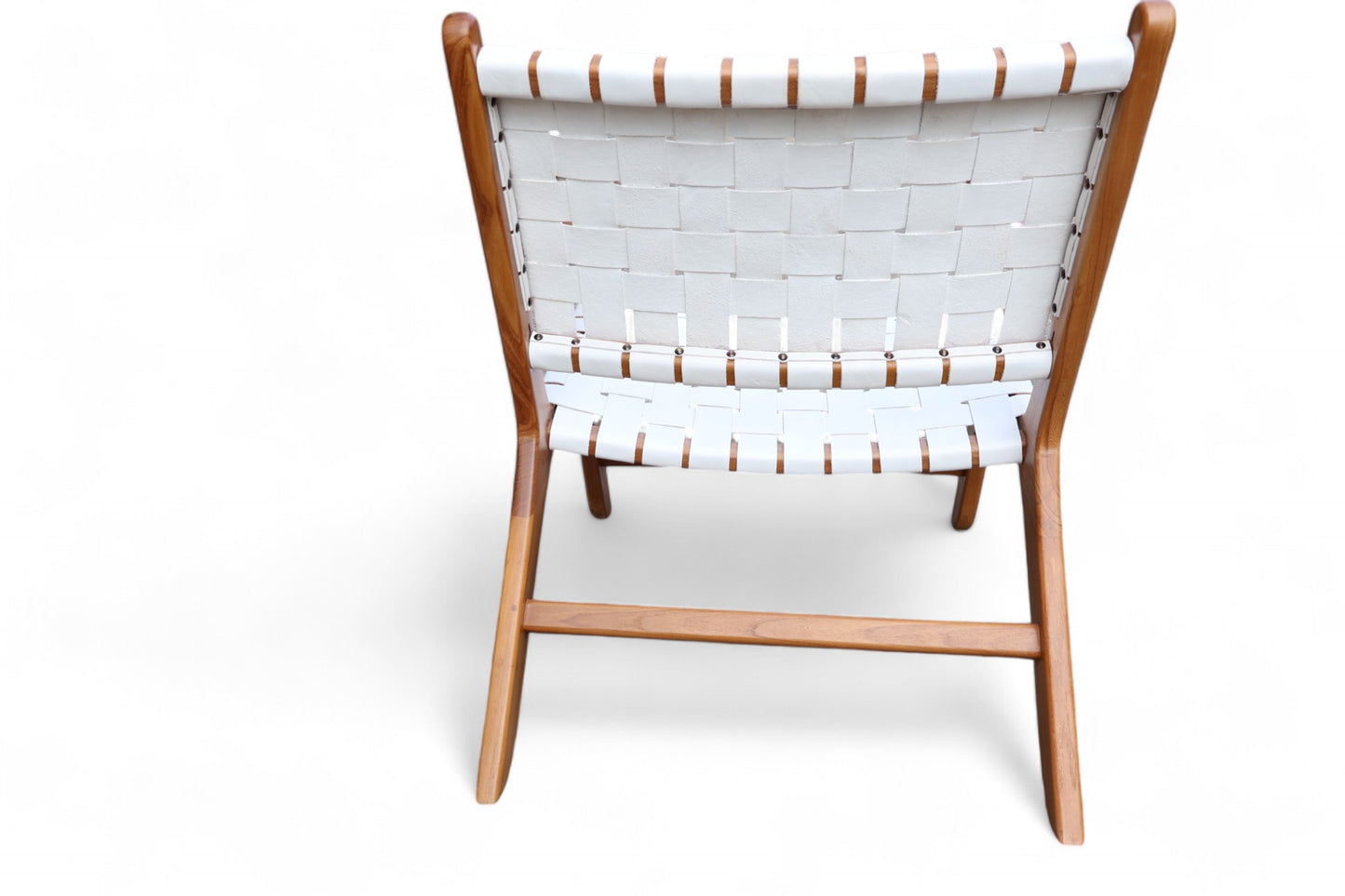 Boho Teak Leather Relaxing Armchair White