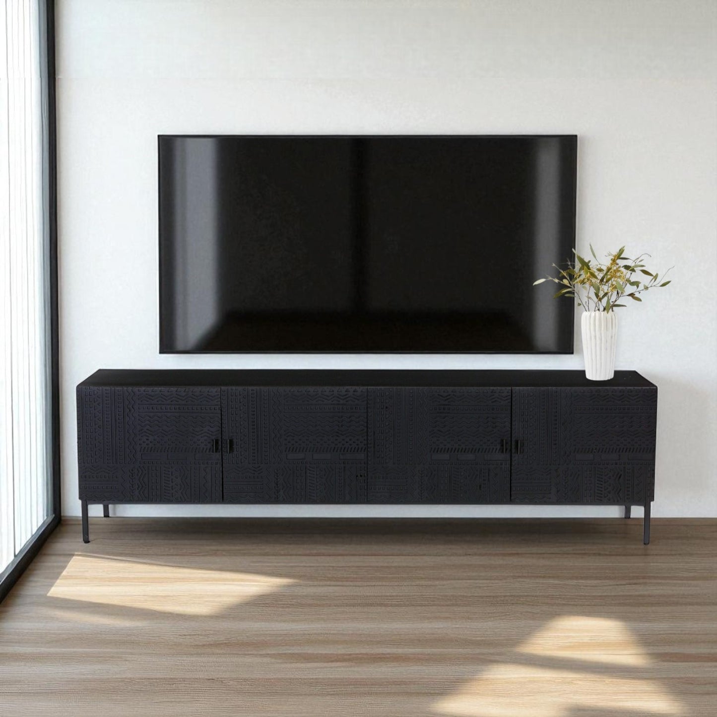 Rare Carved Black Entertainment/TV Unit
